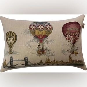 Hot Air Balloon London scene tapestry pillow cover 20 x 13 made in Turkey